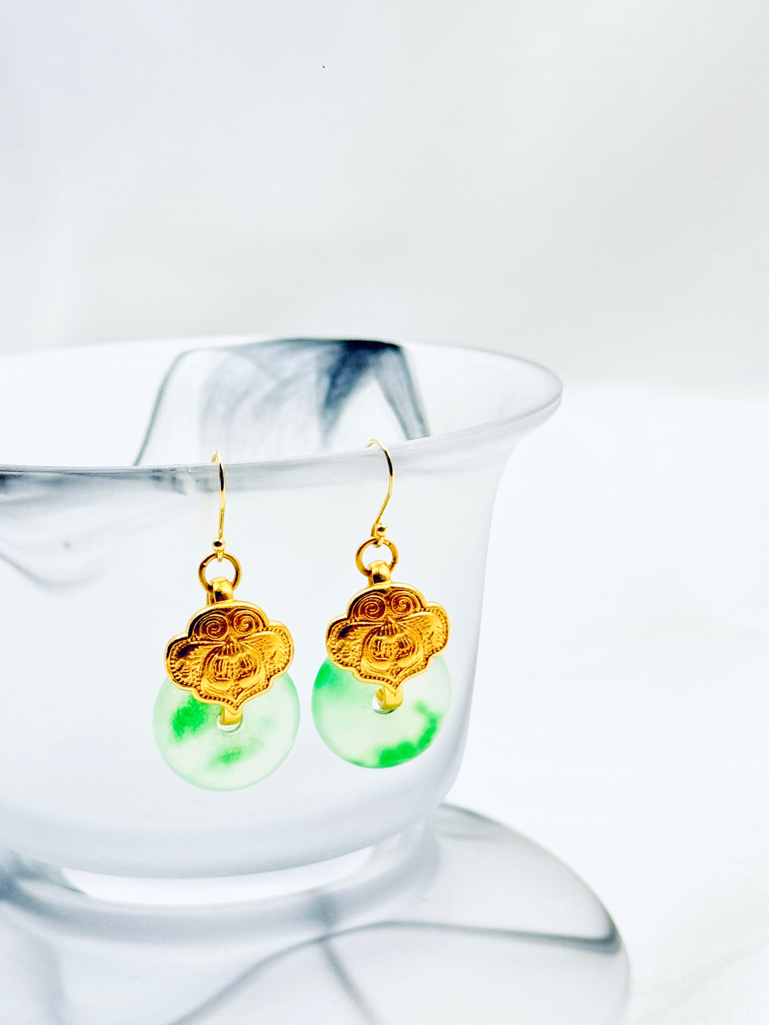 Golden Cloud Jade Earrings